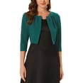 thumbnail image 1 of INSPIRE CHIC Women's 3/4 Sleeve Shrug Collarless Pleated Open Front Cropped Cardigan M Dark Green, 1 of 6