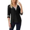 thumbnail image 1 of INSPIRE CHIC Women's Tops 3/4 Sleeves V Neck Casual Contrast Color Lace Trim Blouses M Black, 1 of 6