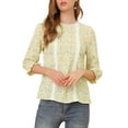 thumbnail image 1 of INSPIRE CHIC Women's 3/4 Sleeves Round Neck Retro Ruffle Cuff Elegant Ditsy Floral Blouse XS Yellow, 1 of 6