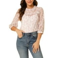 thumbnail image 1 of Allegra K Women's 3/4 Sleeves Ruffle Mock Neck Sheer Lace Tops, 1 of 7
