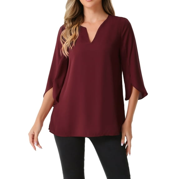 INSPIRE CHIC Women's 3/4 Split Sleeve V Neck Mesh Blouse Casual Dressy Tunic Top