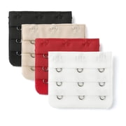 3 Hook 3 Row Stretchy Bra Strap Extenders Buckle Hooks Bra Band for Women Black-Red-White-Beige 4