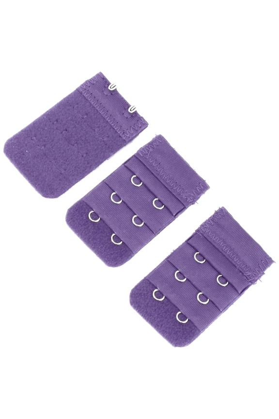 3 Pcs Lady 3 Row 2 Hook Adjustable Underwear Bra Strap Extension Buckle Hooks Purple One Size