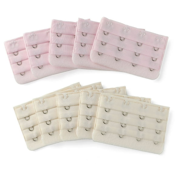 INSPIRE CHIC Women's 3 Rows 4 Hooks Bra Extenders Straps Extension Beige-Pink 3 Rows 4 Hooks 10 Pcs