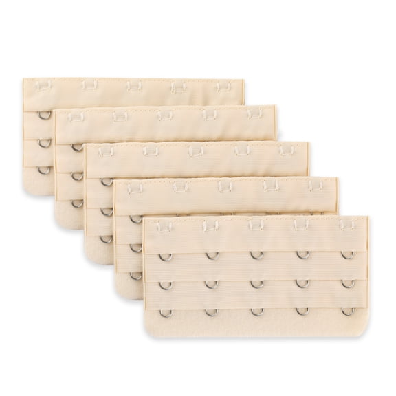 INSPIRE CHIC Women's Halloween 3 Rows 5 Hooks Brassiere Extension Bra Extender 5 Pcs Beige