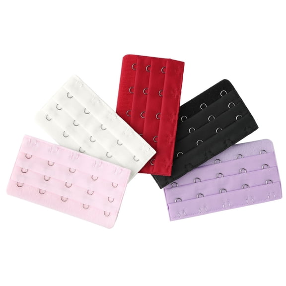 INSPIRE CHIC Women's 3 x 5 Hooks Adjustable Brassiere 5 Pcs Bra Extender Eye Tape Strap Black,Pink,Red,White,Purple 5