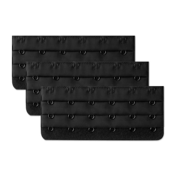 INSPIRE CHIC Women's 3 x 6 Hooks Bra Extender Brassiere Eye Tape Strap Black-1 3 Rows 6 Hooks 3 Pcs