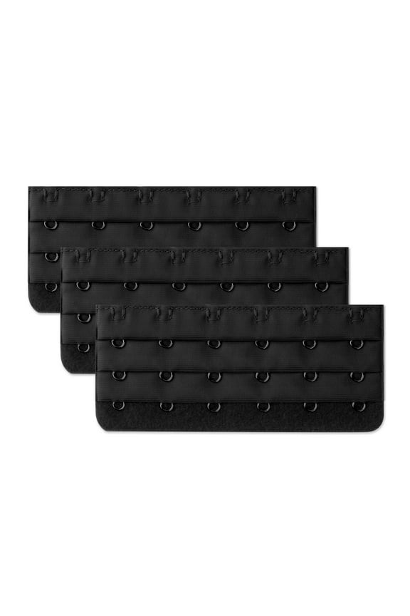 Women's 3 x 6 Hooks Bra Extender Brassiere Eye Tape Strap Black-1 3 Rows 6 Hooks 3 Pcs
