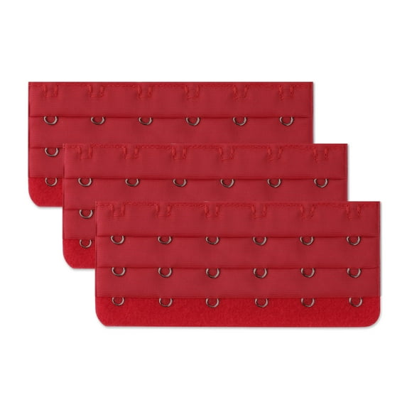 INSPIRE CHIC Women's 3 x 6 Hooks Bra Extender Brassiere Eye Tape Strap Red-1 3 Rows 6 Hooks 3 Pcs Red