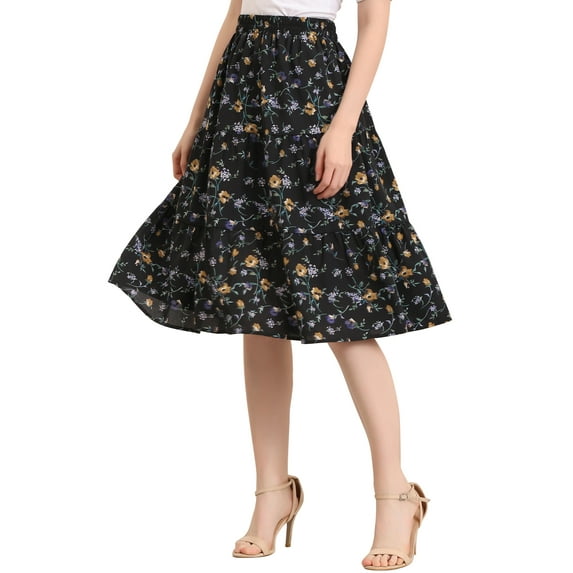 Allegra K Women's A-Line Floral Print Casual Midi Skirts