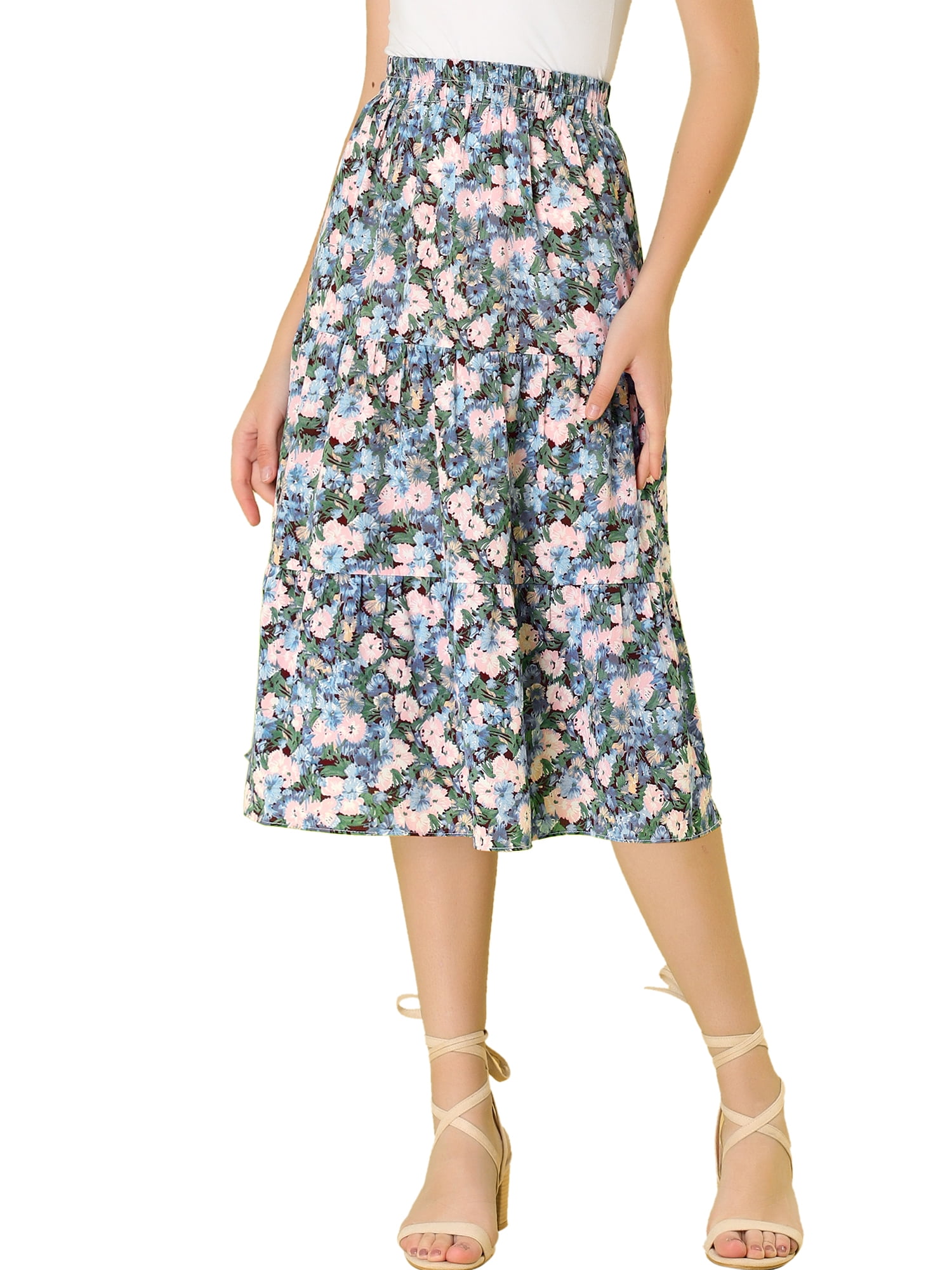 Women's A-Line Skirt - Blue Short to Midi, Wrinkle-Resistant Design main image 1