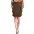 thumbnail image 1 of INSPIRE CHIC Women's A-Line Front Slit Knee Length Wrap Faux Suede Skirt M Dark Brown, 1 of 6
