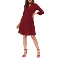 thumbnail image 1 of INSPIRE CHIC Women's A-Line Knit Keyhole Mock Neck Long Sleeve Midi Dress XS Wine Red, 1 of 5