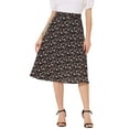 thumbnail image 1 of INSPIRE CHIC Women's A-Line Midi Skirt Floral Print Chiffon Vintage Summer Skirts S Black-White, 1 of 6