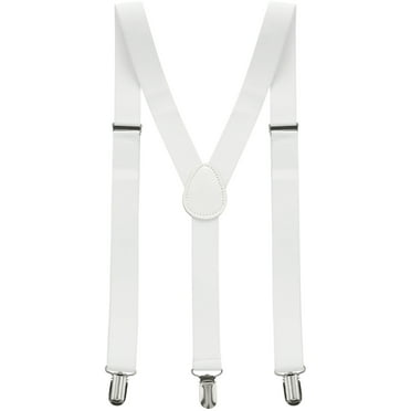 Clip-On Y-Back Suspenders - Adjustable Elastic Braces With Metal Clips, White, 1 Inch Wide
