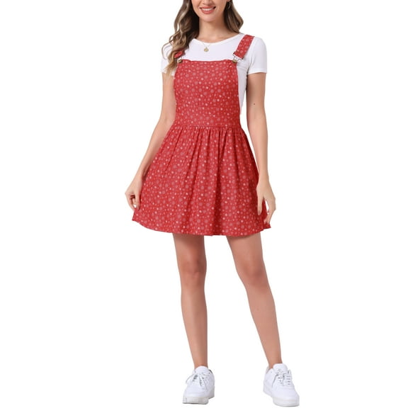INSPIRE CHIC Women's Adjustable Shoulder Straps Cute Mini Overall Dress XL Red-Floral