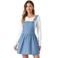 thumbnail image 1 of INSPIRE CHIC Women's Adjustable Shoulder Straps Cute Mini Overall Dress M Light Blue-Dots, 1 of 7
