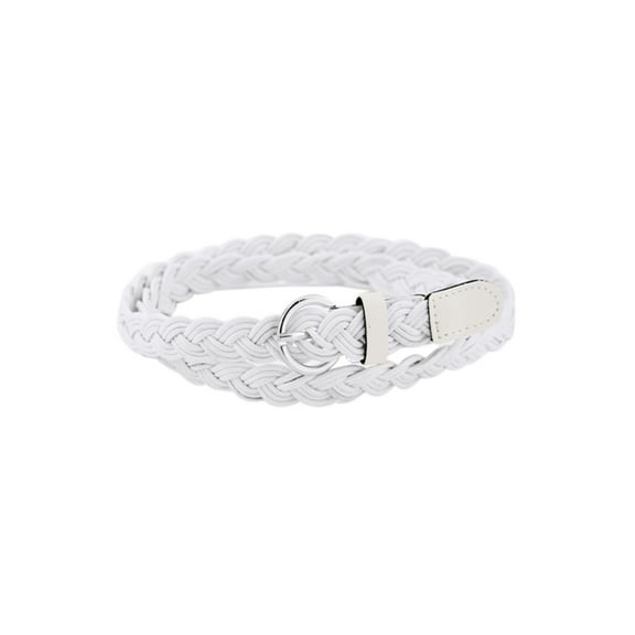 INSPIRE CHIC Women's Adjustable Single Pin Buckle Skinny Braided Belt waist:26-33 White