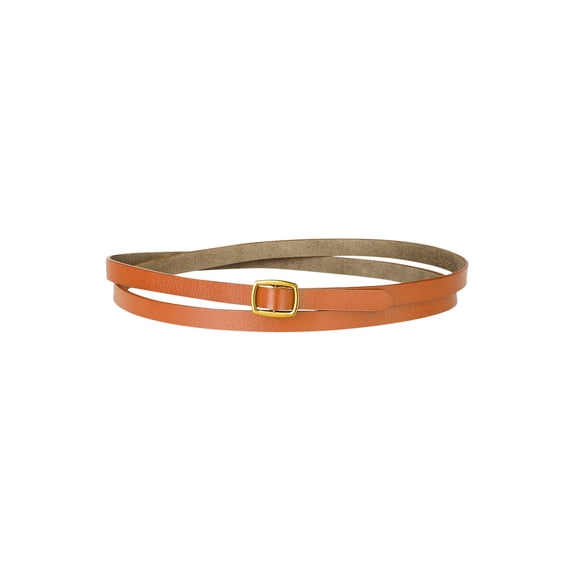 INSPIRE CHIC Women's Adjustable Skinny Leather Belt Fashion Narrow Belts Orange-brown