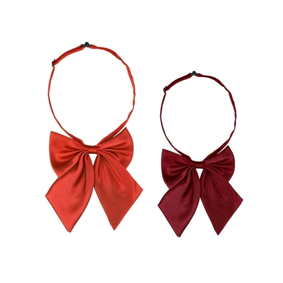 INSPIRE CHIC Women's Adjustable Solid Color Pre-Tied Bowknot Cute Bow Tie 2Pcs Red+Dark Red One Size