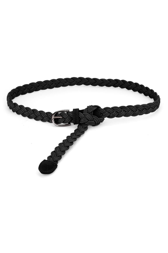 Women's Adjustable Thin Braided Rope Faux Leather Belts Black 24-35.8" waist
