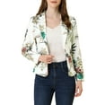 thumbnail image 1 of INSPIRE CHIC Women's Fitted Blazer Notch Lapel Printed Open Front Work Suit Jacket S White-Flower, 1 of 8