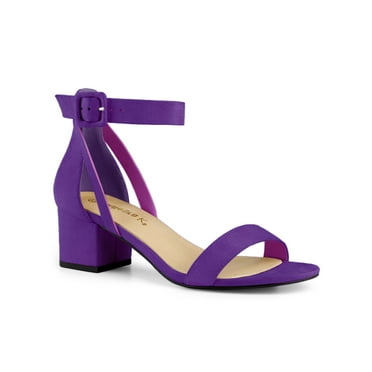 BLISSFUL STEP Women's Ankle Strap Block Heel Sandal Shoes Purple 6