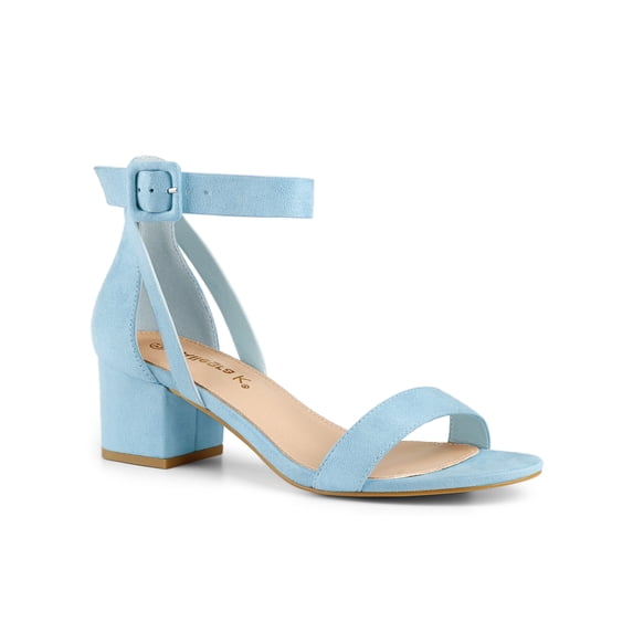BLISSFUL STEP Women's Ankle Buckle Strap Chunky Heel Sandal Shoes Sky Blue 8