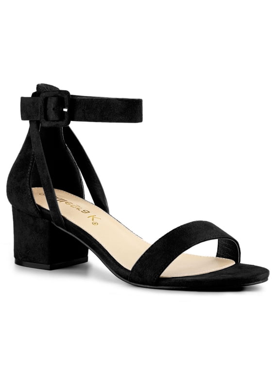 Women's Ankle Buckle Strap Chunky Heel Sandal Shoes Black 7.5