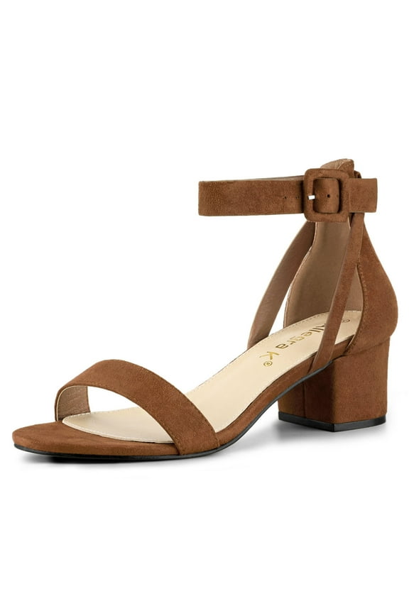 Women's Ankle Buckle Strap Chunky Heel Sandal Shoes Brown 9.5