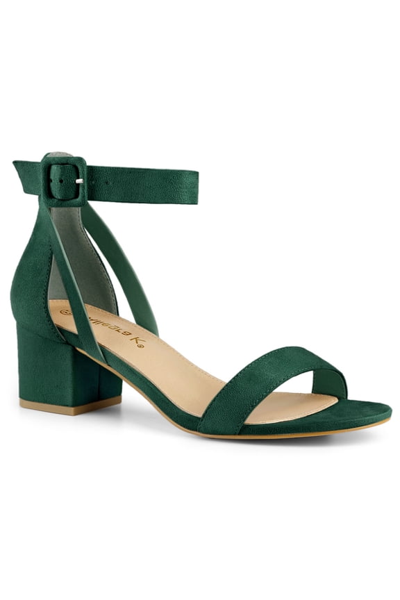Women's Ankle Buckle Strap Chunky Heel Sandal Shoes Green 8.5