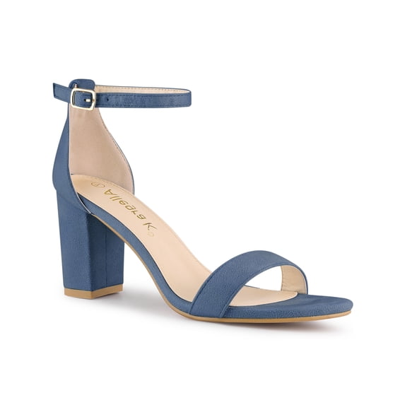 BLISSFUL STEP Women's Ankle Strap High Block Heels Sandals Haze Blue 8.5