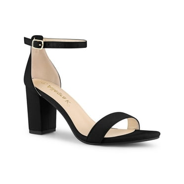BLISSFUL STEP Women's Ankle Strap High Block Heels Sandals Black 7