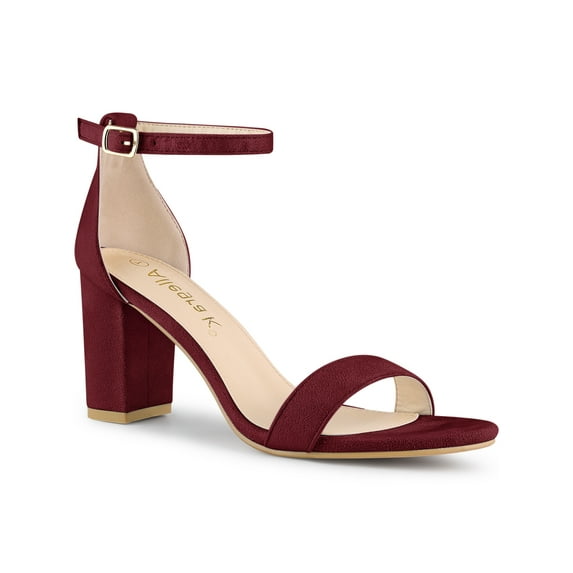 BLISSFUL STEP Women's Ankle Strap High Block Heels Sandals Burgundy 8.5