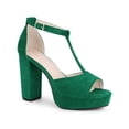 thumbnail image 1 of BLISSFUL STEP Women's Shoes Open Toe T-Strap Platform Chunky High Heel Sandals Green 6, 1 of 7