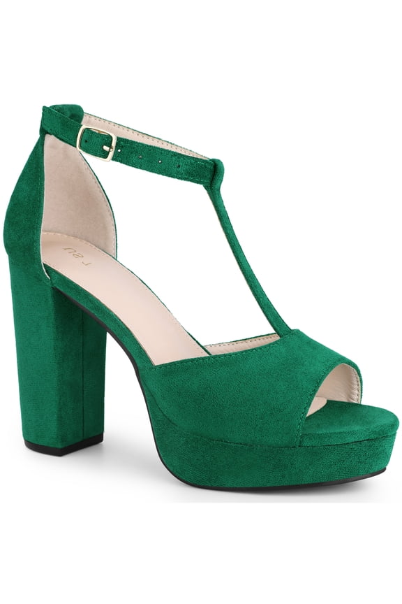 Allegra K Women's Ankle Strap Platform Block High Heel Sandals Green (Size 6)