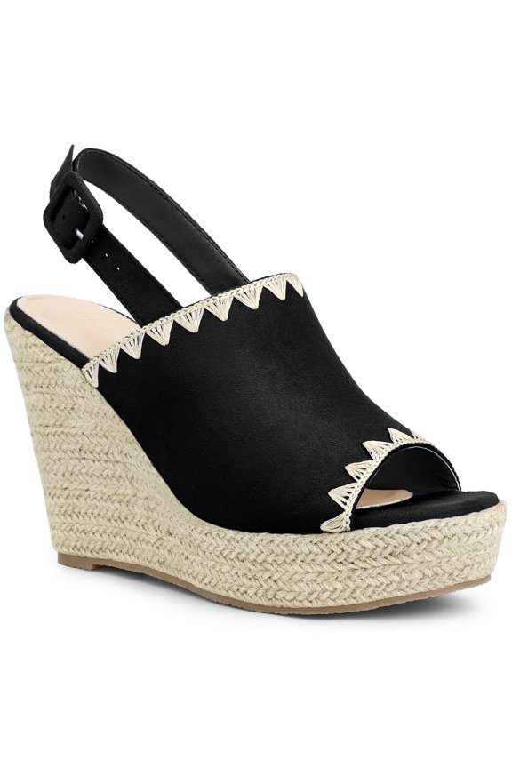 Women's Ankle Strap Platform Heels Espadrille Wedge Heel Sandals Black (Size 9.5)