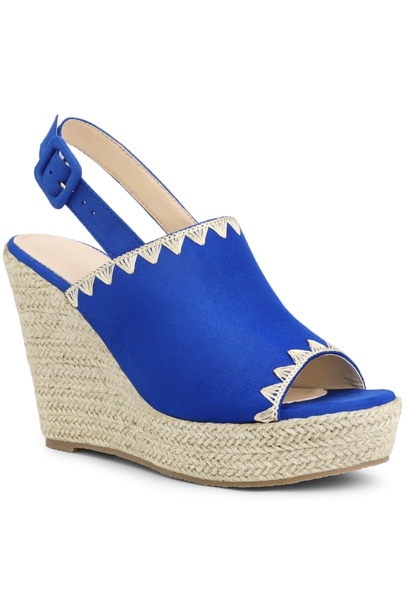 Allegra K Women's Ankle Strap Platform Heels Espadrille Wedge Heel Sandals Deep Blue (Size 8)