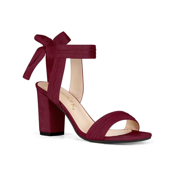 BLISSFUL STEP Valentine's Women's Sandals Ankle Tie Back Open Toe Block Heels Burgundy 11