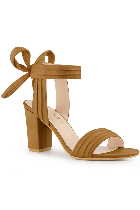 Valentine's Women's Sandals Ankle Tie Back Open Toe Block Heels Brown 9.5
