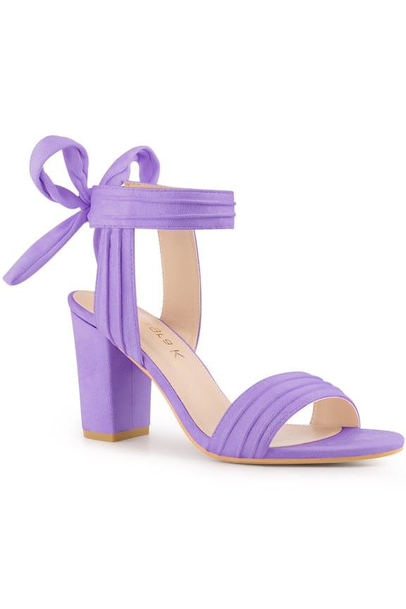 Valentine's Women's Sandals Ankle Tie Back Open Toe Block Heels Purple 11