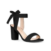 Allegra K Women's Ankle Tie Back Block Heel Open Toe Sandals Red 7