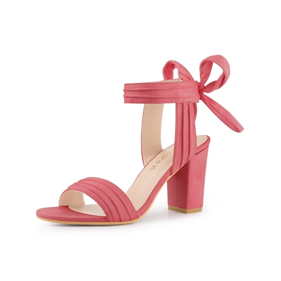 BLISSFUL STEP Women's Sandals Ankle Tie Back Open Toe Block Heels Watermelon Red 8