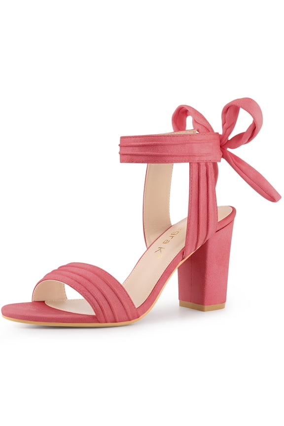 Women's Sandals Ankle Tie Back Open Toe Block Heels Watermelon Red 8
