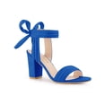 thumbnail image 1 of BLISSFUL STEP Women's Sandals Ankle Tie Back Open Toe Block Heels Deep Blue 12, 1 of 8