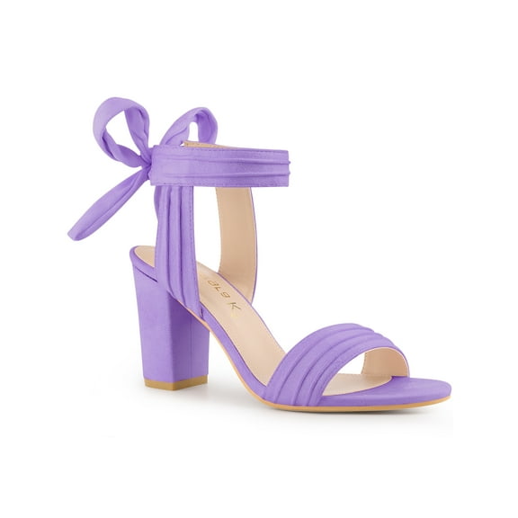 BLISSFUL STEP Women's Sandals Ankle Tie Back Open Toe Block Heels Purple 12