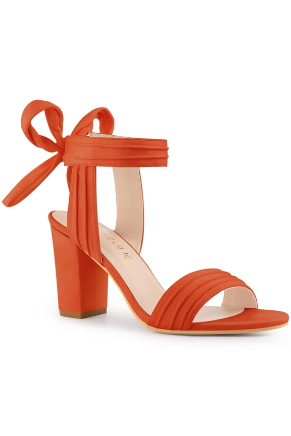 Women's Sandals Ankle Tie Back Open Toe Block Heels Orange 9.5