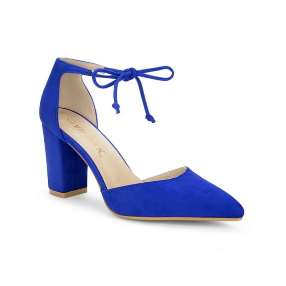 BLISSFUL STEP Women's High Block Heels Pointed Toe Ankle Strap Dress Shoes Deep Blue 10