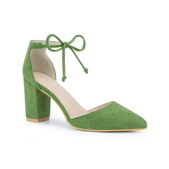 BLISSFUL STEP Women's High Block Heels Pointed Toe Ankle Strap Dress Shoes​ Olive Green 7.5