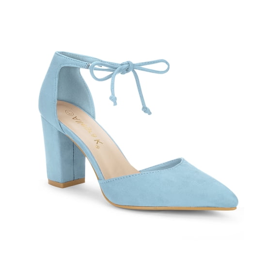 BLISSFUL STEP Women's High Block Heels Pointed Toe Ankle Strap Dress Shoes​ Sky Blue 6